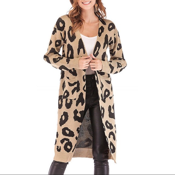NWT Leopard Print Long Cardigan Sweater Coat - Picture 2 of 8